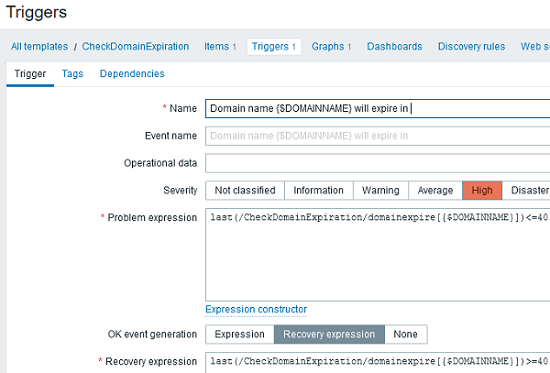 Add zabbix triggers for domain expiration date