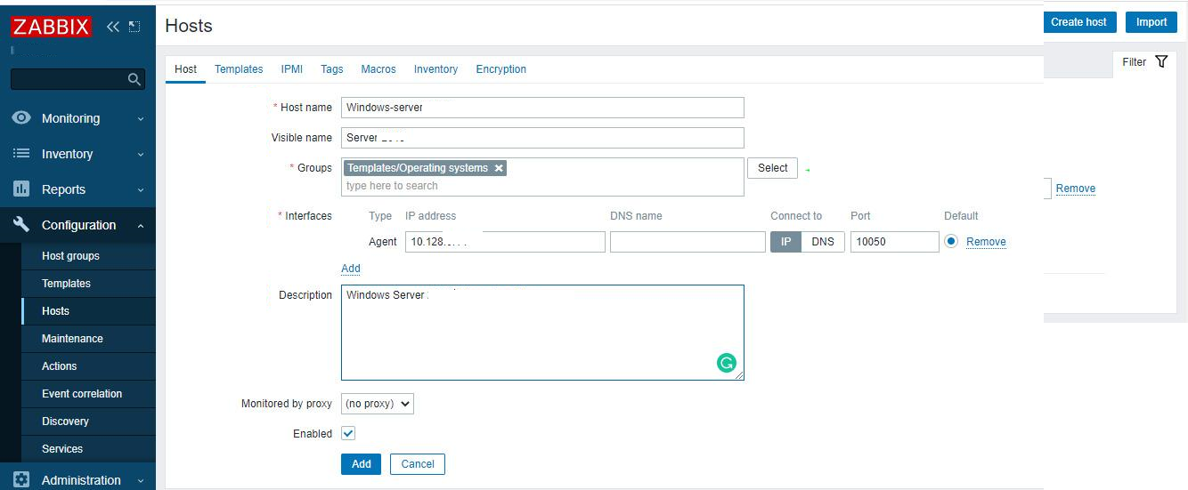 adding new host to zabbix