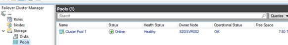 Cluster Pool Storage Spaces Direct (S2D) 