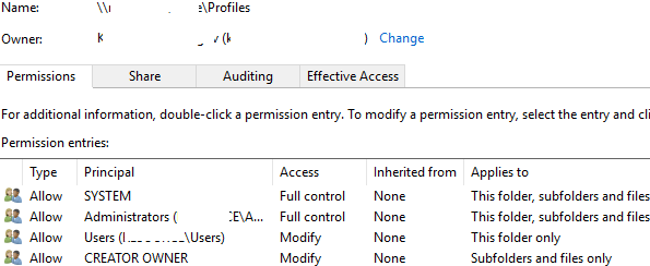 configure fslogix smb share ntfs permissions