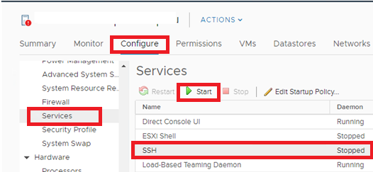 enable ssh on ESXi