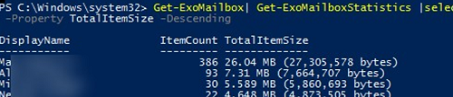 Exchange Online Total Size and Items Count Get-EXOMailboxStatistics