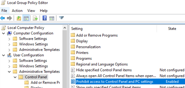 GPO: Prohibit access to Control Panel and PC Settings