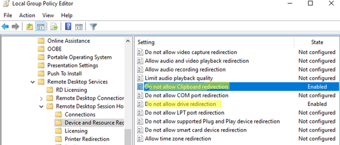 group policy: Do not allow Clipboard redirection 