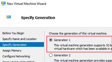 hyper-v generation 1 VM for esxi image