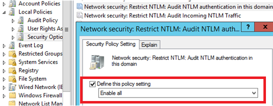 Network Security: Restrict NTLM: Audit NTLM authentication in this domain