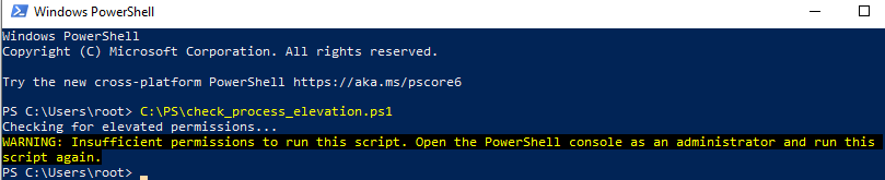 not elevated powerhell session