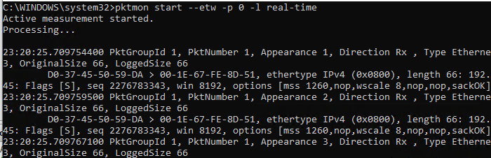 pktmon real time traffic monitoring on windows 10