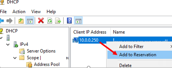 reserve a leased IP address in dhcp