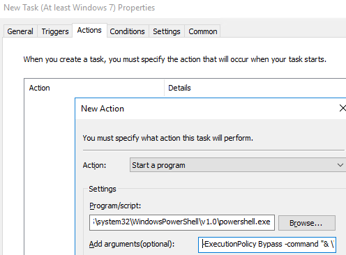 run a powershell script via task sheduler