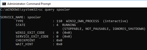 sc query spooler: running 