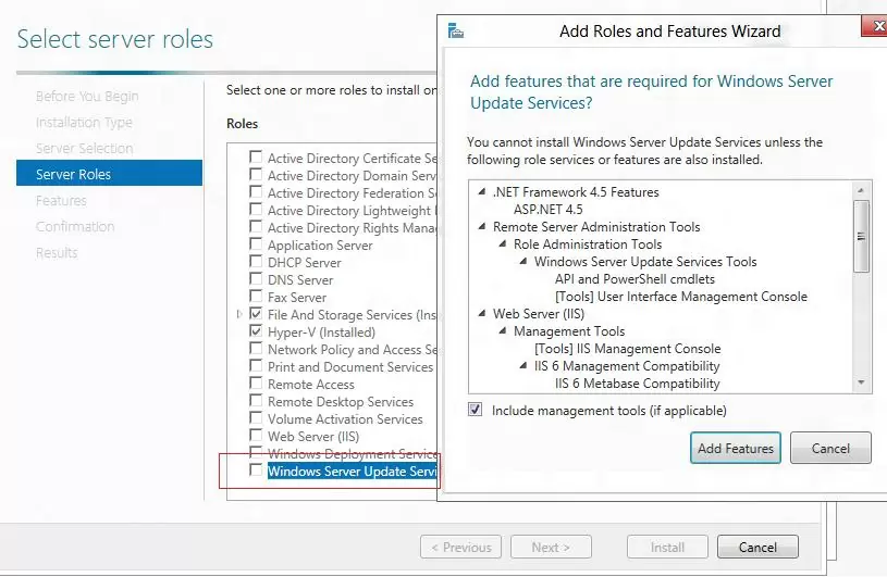 install wsus role on windows 2012 server