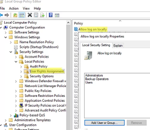 Allow log on locally GPO option