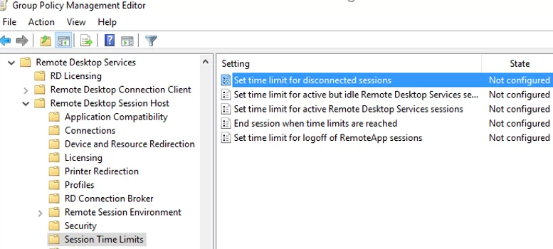 configure RDP/RDS session time limits via GPO 