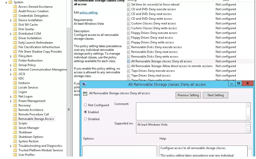 All Removable Storage Classes: Deny All Access 