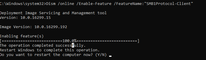 Dism install SMB1Protocol-Client feature