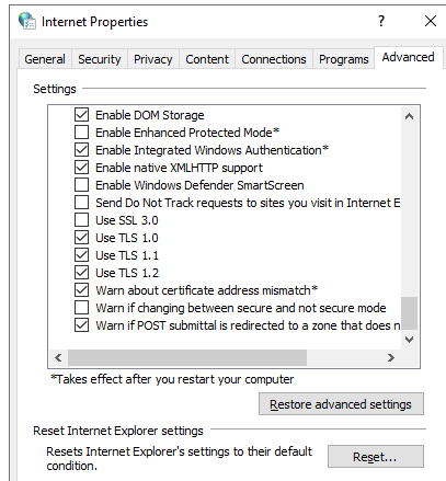 enable tls 1.0, tls 1.1 and tls 1.2 in windows 10