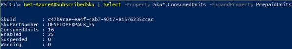 Get-AzureADSubscribedSku with powershell