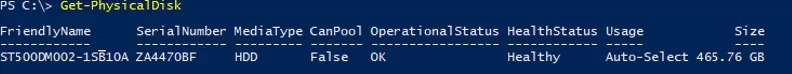 Get-PhysicalDisk info from powershell