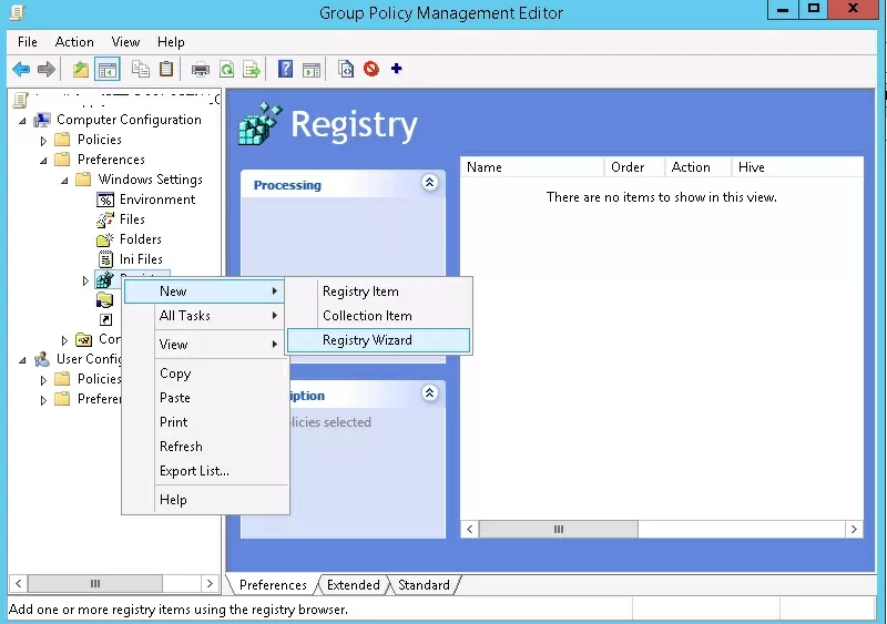 GPP console Registry Wizard