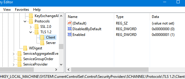 How to enable TLS 1.2 on clients through the registry