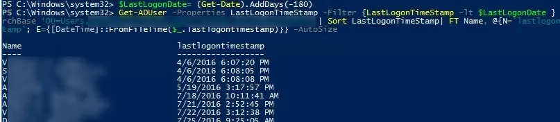 list inactive ad users with powershell