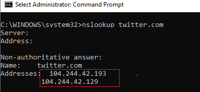 nslookup get ip address by domain name