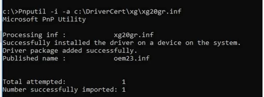 pnputil install selfsigned device driver