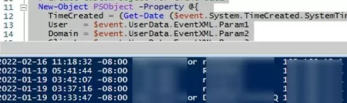 powershell script: get rdp conneciton events