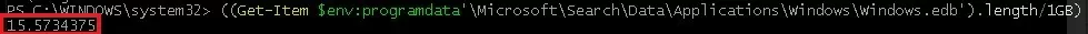 powershell get windows.edb file size