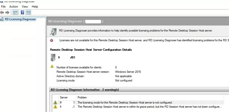 rds licensing diagnoser licenses are not available