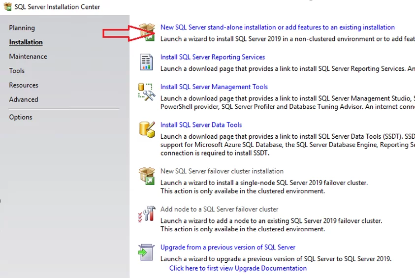 sql server 2019 installation center