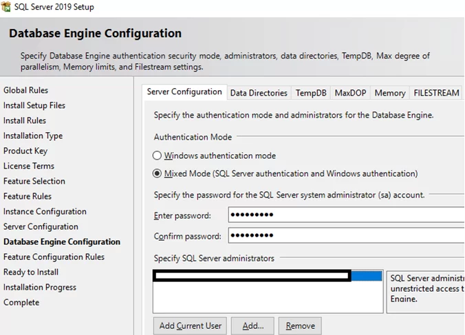 sql server 2019 installation guide - database engine configuration