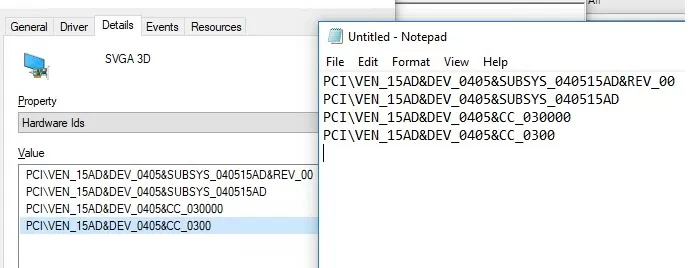 video adapter device id: pci\ven