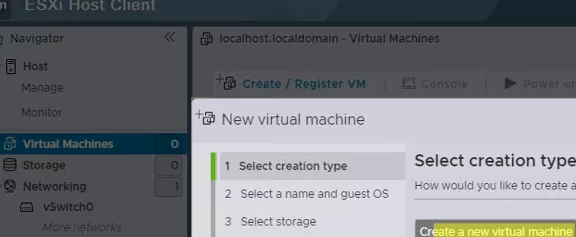 vmware esxi - create new vm